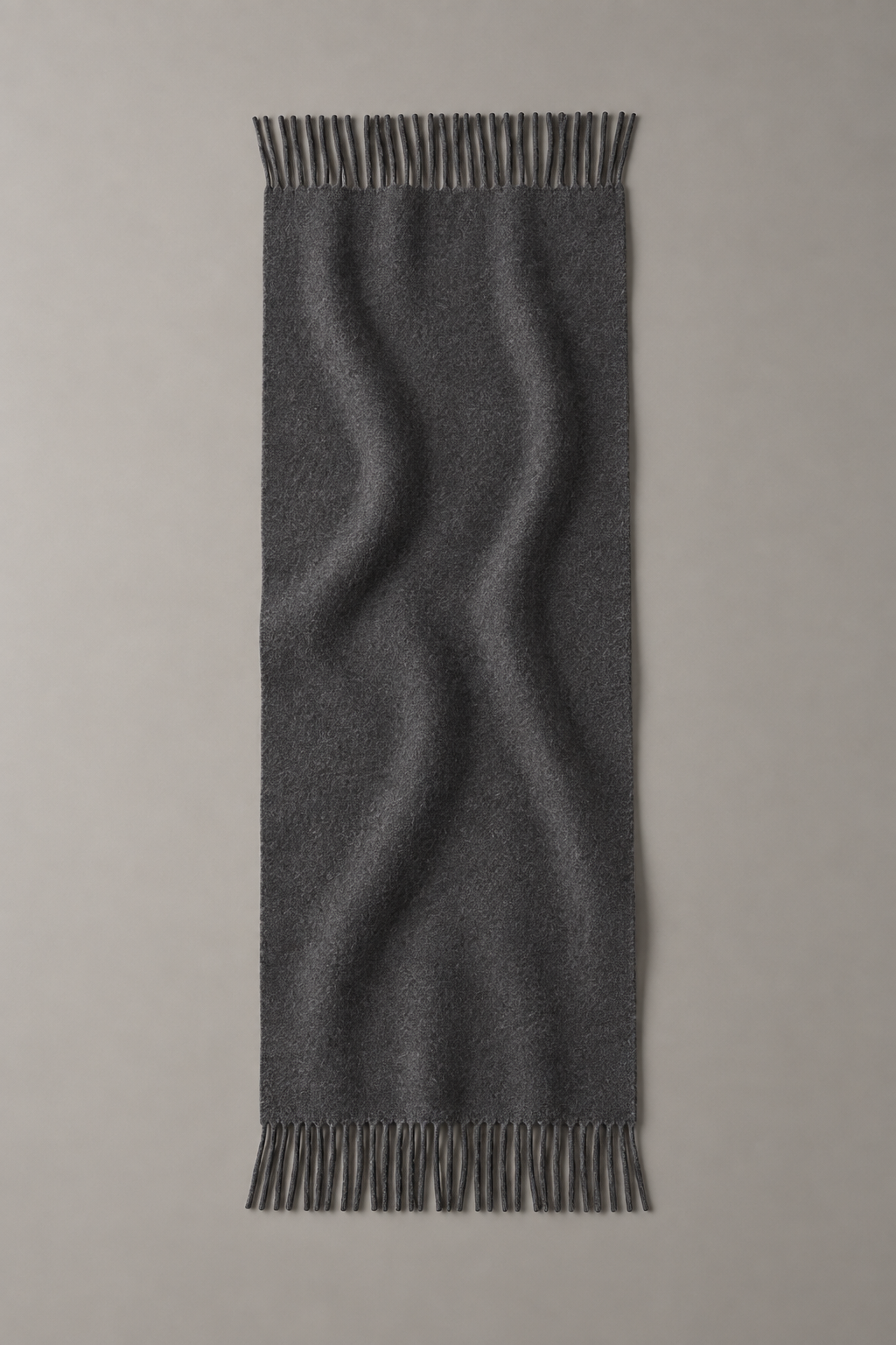 Charcoal cashmere scarf with a fine fringe Front
